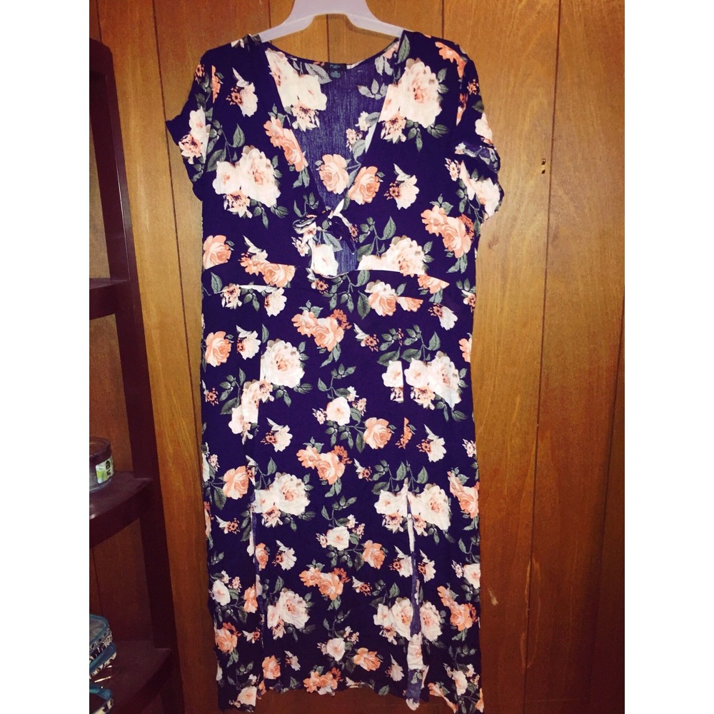 Navy Floral Print Knotted Maxi Dress